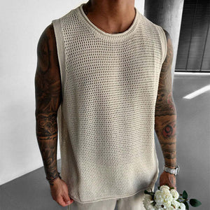 Herren Retro Casual Hollow Erfrischendes Rundhals-Strick-Tanktop