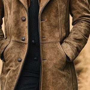 Men's Vintage Double Collar Suede Mid-Length Coat