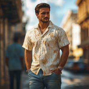 Men's American Retro Western Style Slim Fit Short Sleeve Shirt