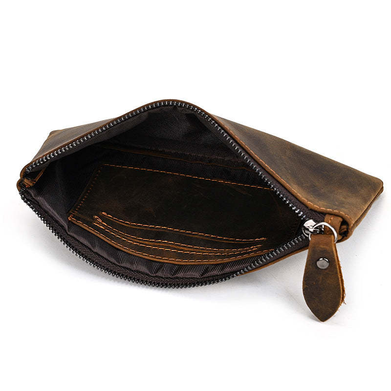 Herren Vintage Crazy Horse Leder Große Kapazität Reißverschluss Lange Brieftasche 