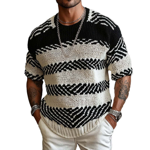 Men's Contrast Knitted Round Neck Half Sleeve Sweater T-Shirt