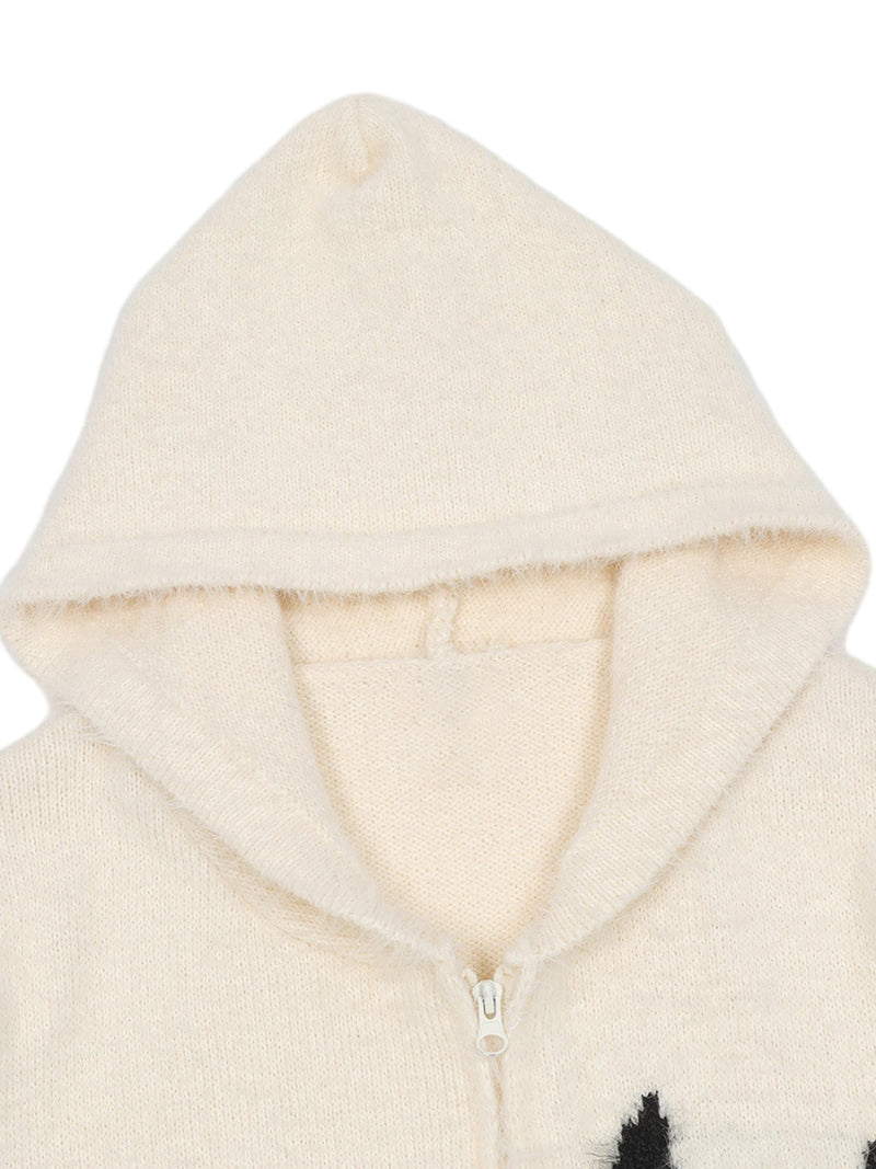 Star Knit Hooded Zip Up Cardigan Sweater