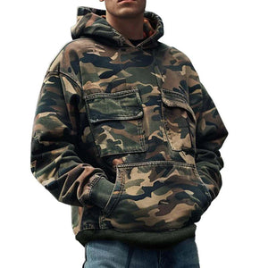 Men's Vintage Camouflage Printed Flap Pocket Long-Sleeved Hoodie