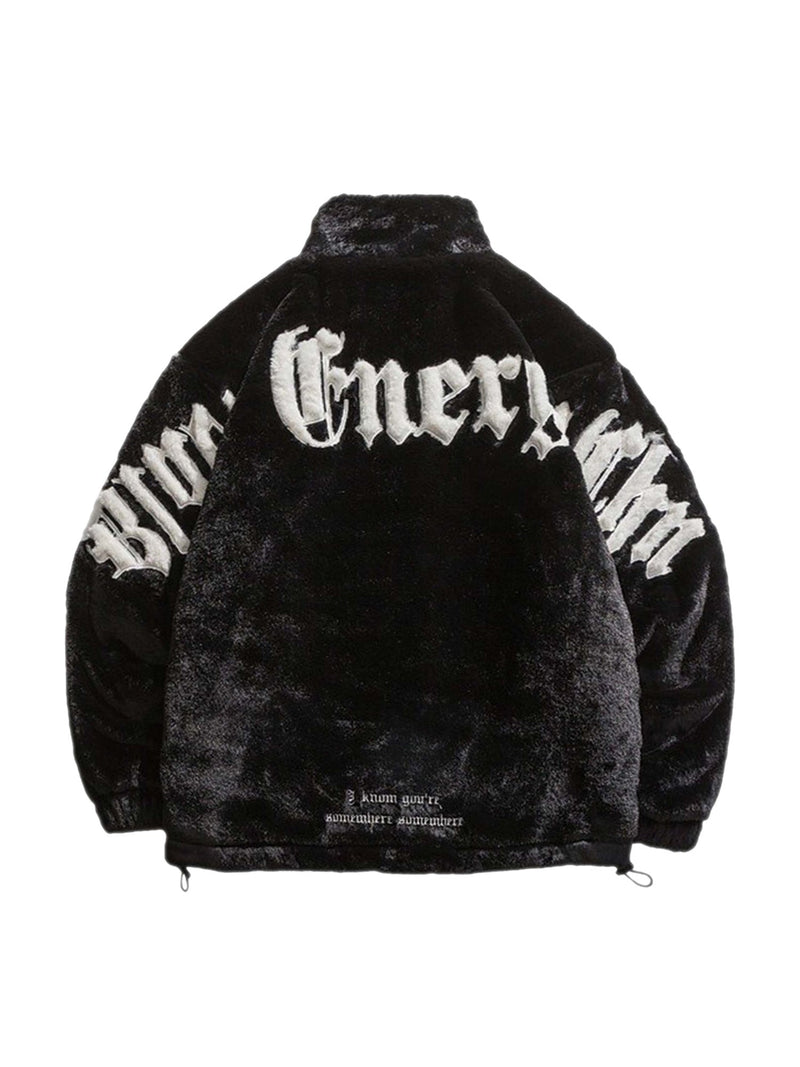 Street Letter Embroidered Fleece Jacket