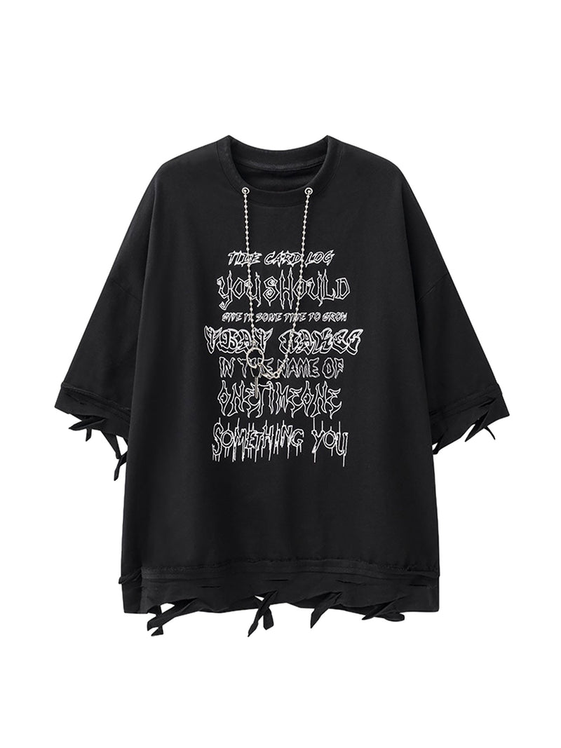 Chain Decorated 3/4 Sleeve Street Rap T-Shirt