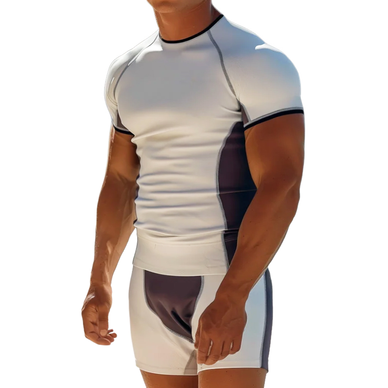 Men's Retro Casual Round Neck T-Shirt Swimwear Two-piece Set