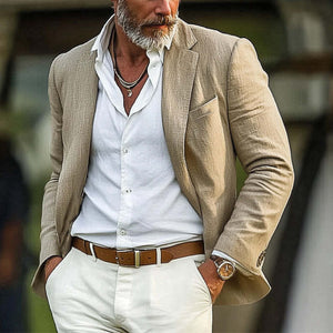 Herren Frühling und Herbst Khaki Baumwolle und Leinen Casual Blazer 