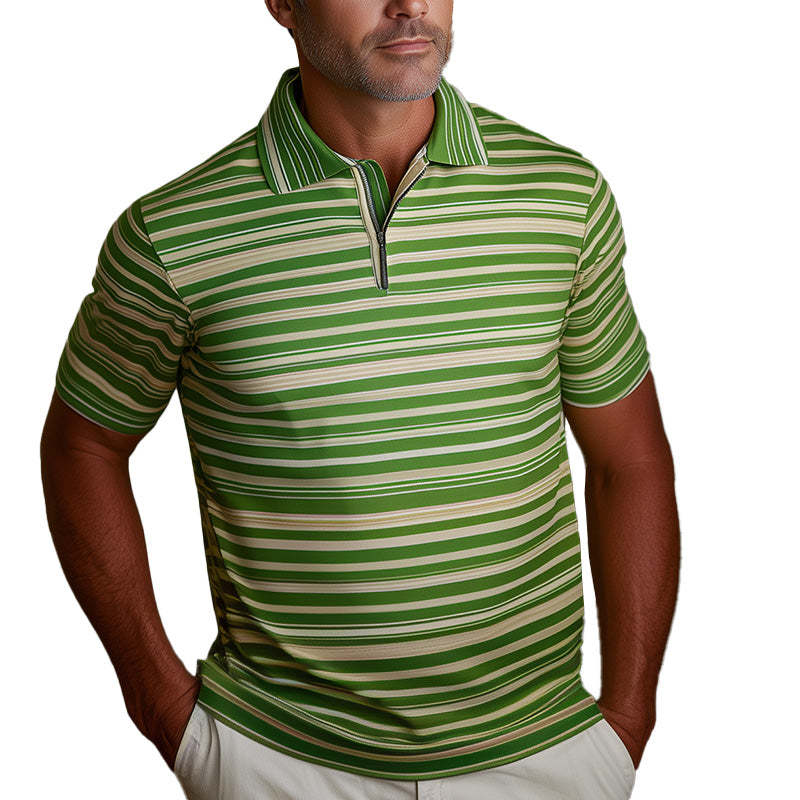 Herren-POLO-Shirt mit Retro-Streifenmuster und kurzen Ärmeln für den Frühling