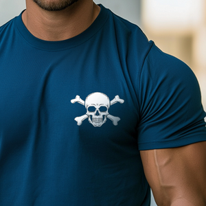 Herren-T-Shirt mit Rundhalsausschnitt und kurzen Ärmeln im Retro-Stil und Totenkopf-Print