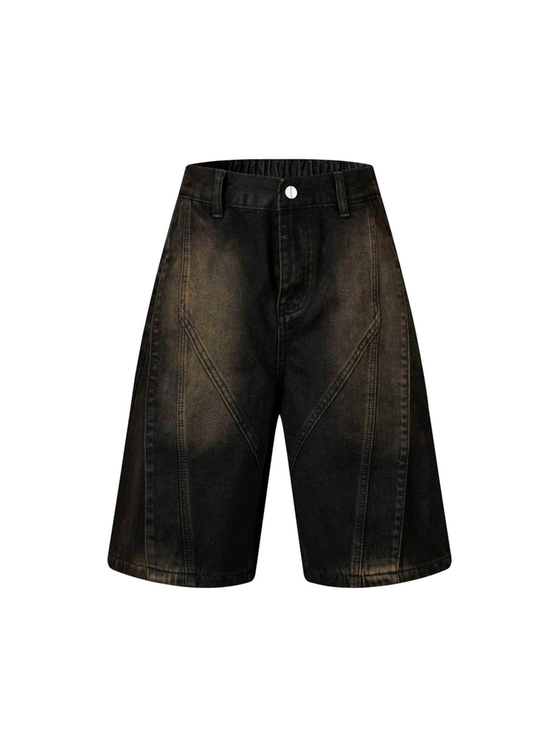 Washed Distressed Deconstructed Split Denim Shorts