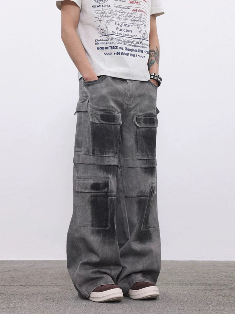 High Street Hip Hop Distressed Washed Work Jeans