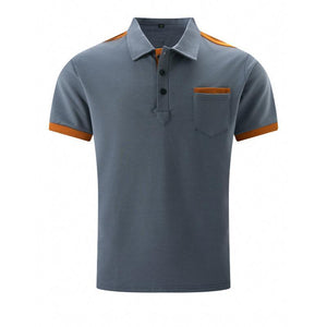 Men's Colorblock Chest Pocket Lapel Short Sleeve Polo Shirt