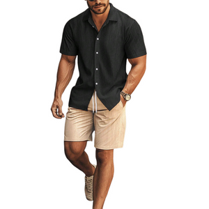 Men's Casual Contrast Color Short Sleeve Shorts Two Piece Set