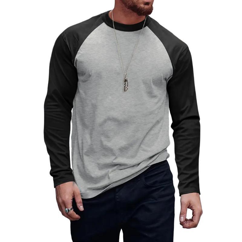 Men's Retro Casual Colorblock Round Neck Long Sleeve T-Shirt