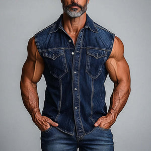 Men's Vintage Washed Lapel Denim Vest