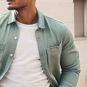 Lässiges, einfarbiges Langarmhemd mit Revers für Herren