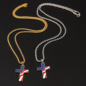 Vintage Casual American Flag Cross Necklace