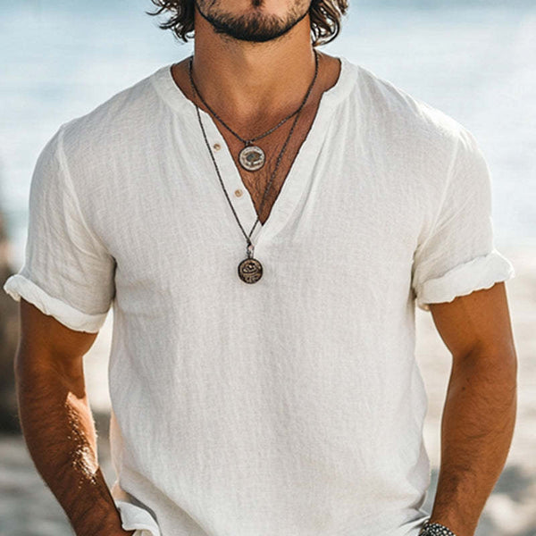 Men's Casual Simple V-neck Cotton Short-sleeved T-shirt