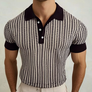 Herren-Poloshirt mit Retro-Kontrastdruck und Revers, schmal, kurzärmlig