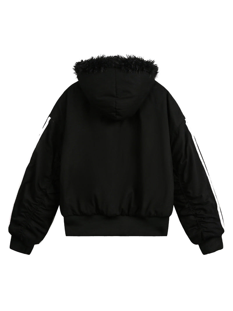 Fur Hooded Quilted Bomber Jacket