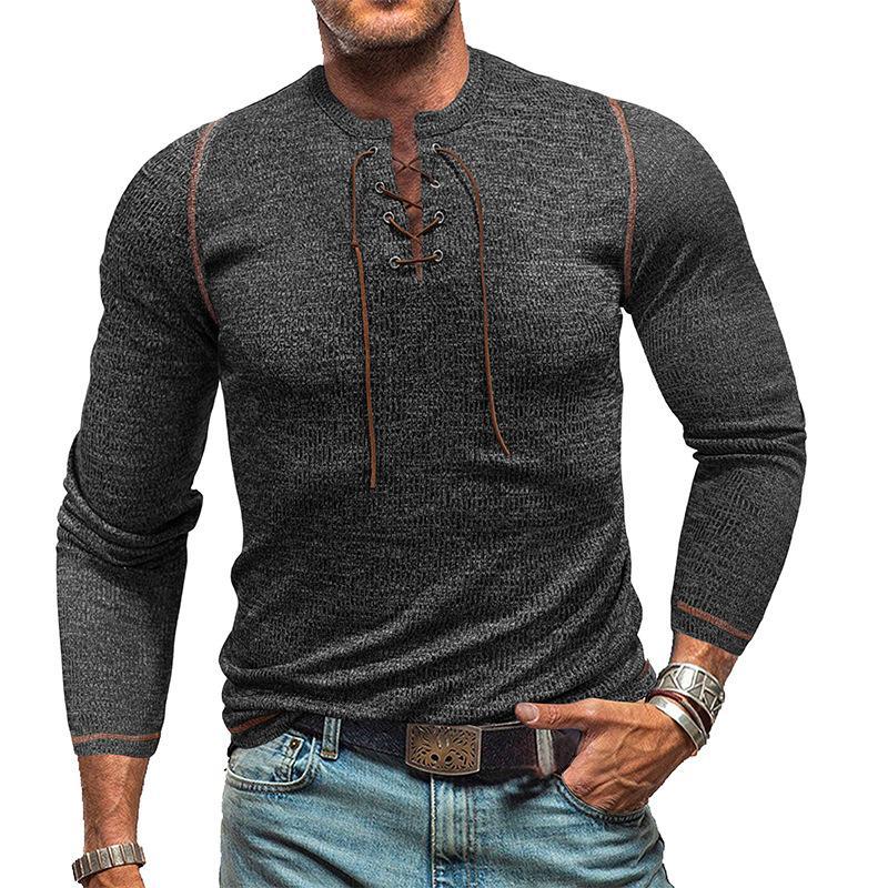Herren-Henley-T-Shirt mit Rundhalsausschnitt und Krawatte, langärmelig, für den Außenbereich
