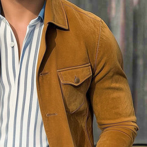 Herren Frühling und Herbst Basic Khaki Wildlederhemd