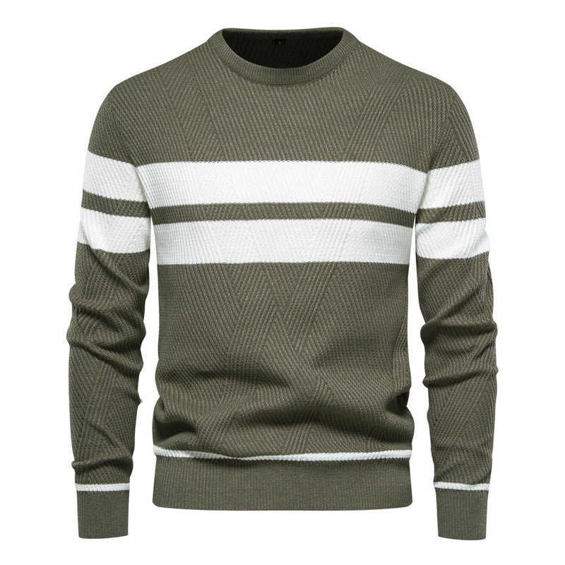 CASUAL STRIPED MEN'S SWEATER PULLOVER COLOR BLOCKED ROUND NECK MEN'S KNIT SWEATER