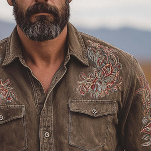 Herren-Jeanshemd mit Vintage-Stickerei und langen Ärmeln