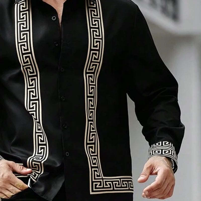 Herren-Langarmhemd mit bedrucktem Revers