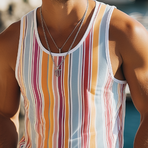 Men's Summer Fashion Casual Contrast Vertical Stripes Printed Tank Top