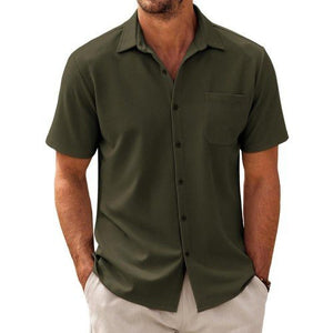 Men's Casual Cotton Blend Short Sleeve Shirt