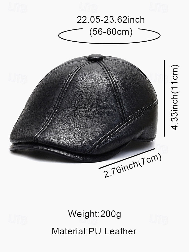 Men's Faux Leather Beret with Ear Flaps – Stylish Winter Hat with Ear Protection for Casual Wear and Outdoor Activities