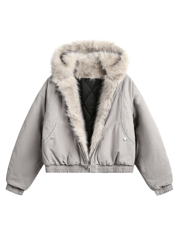 Spliced Fur Hooded Quilted Jacket