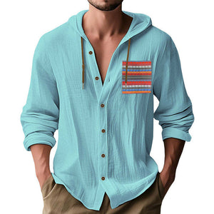 Men's Contrast Panel Cotton Long Sleeve Hoodie