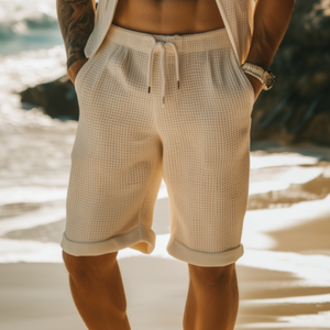 Men's Classic Casual Elastic Waist Knee Length Waffle Shorts