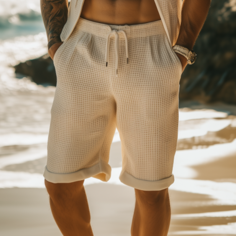 Men's Classic Casual Elastic Waist Knee Length Waffle Shorts