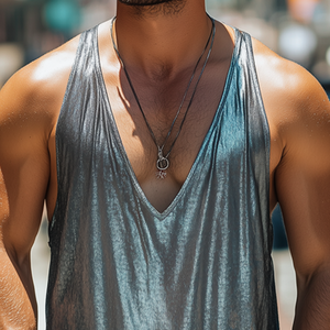 Herren Frühlings- und Sommermode Sexy Tanktop aus Seide und Baumwolle mit tiefem V-Ausschnitt