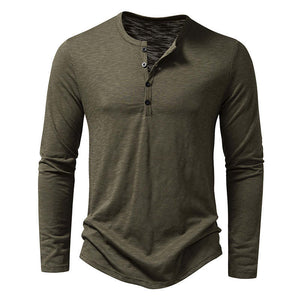 Men's Casual Henley Collar Solid Long Sleeve T-Shirt