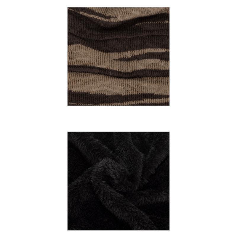 Men's Retro Colorblock Jacquard Plush Lining Warm Knitted Hat