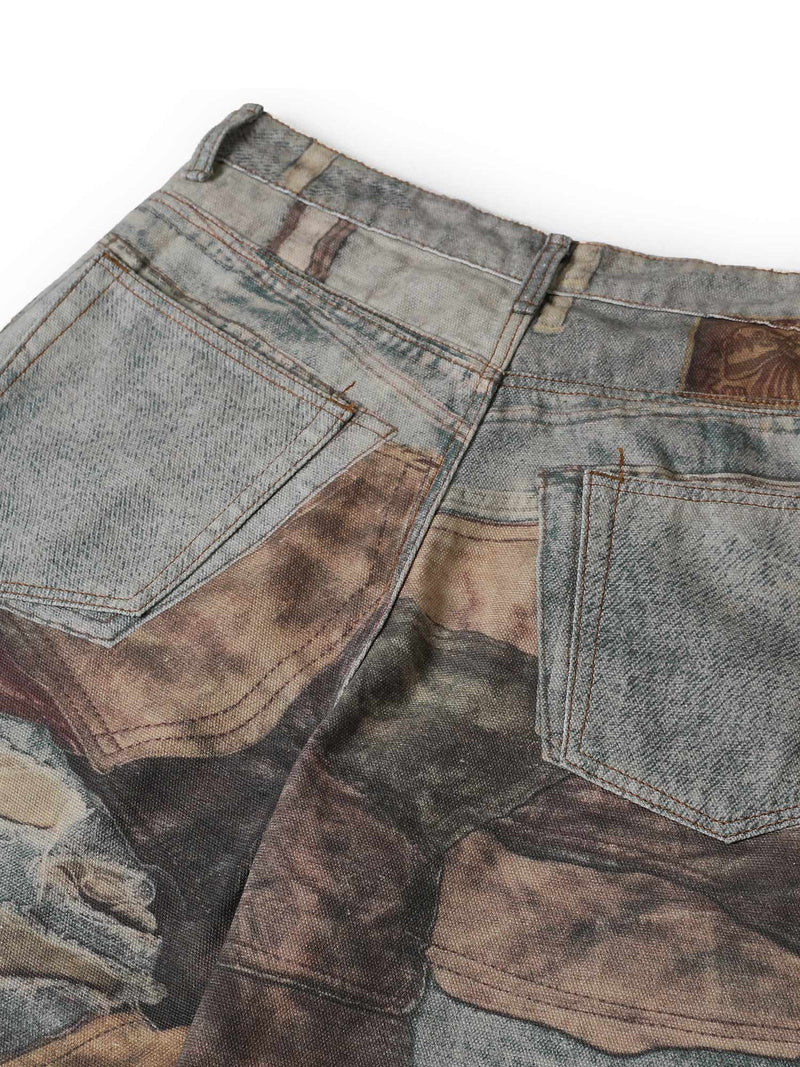 High Street Distressed Washed Printed Jeans