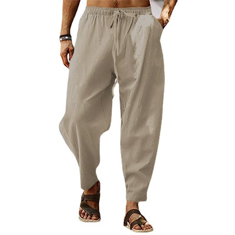 MEN'S HIP HOP BREATHABLE COTTON LINEN LOOSE CASUAL SPORTS PANTS