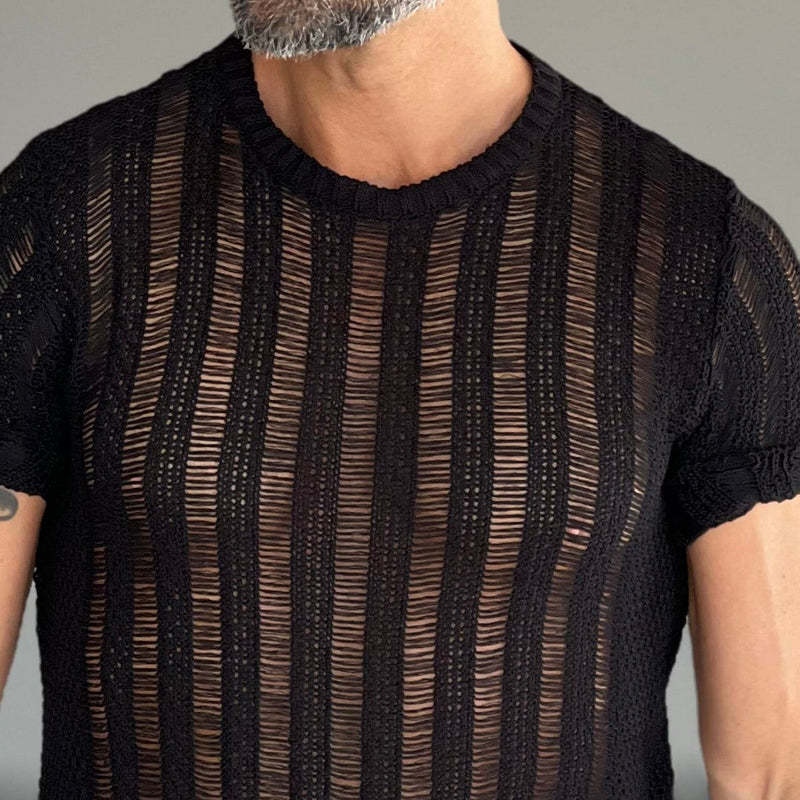 Men's Solid Color Round Neck Short Sleeve Knitted T-Shirt