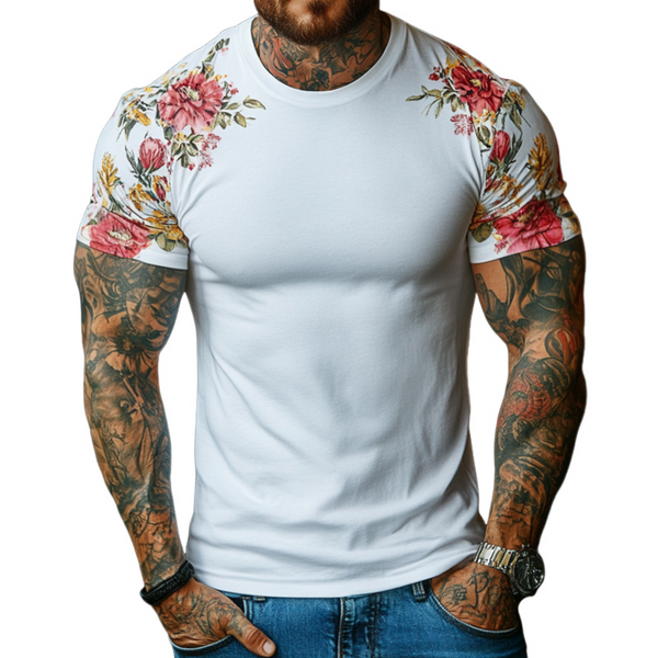 Men's Retro Casual Floral Print Round Neck Short Sleeve T-Shirt