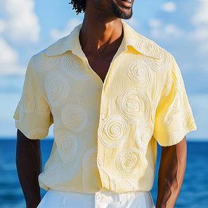 Men's Spring Fashion Three-Dimensional Swirl Embroidery Short Sleeve Shirt