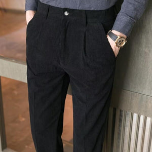 Men's Casual Business Solid Color Corduroy Straight Suit Pants