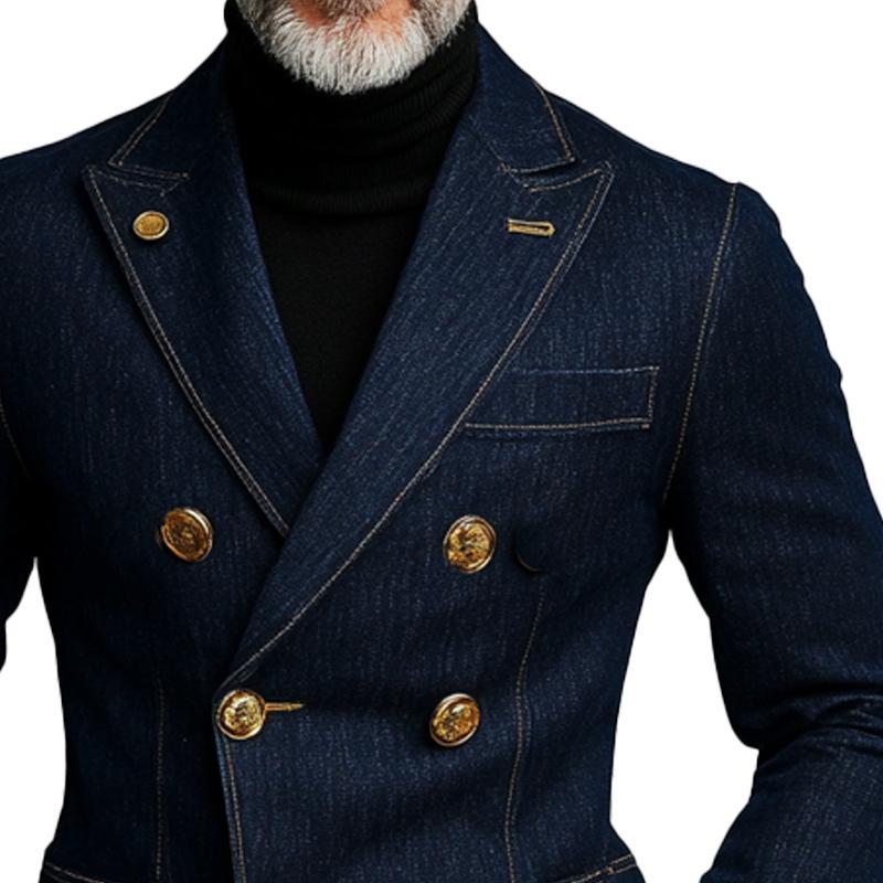 Modischer zweireihiger Denim-Blazer für Herren