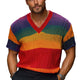 Men's Rainbow Stripe Knitted Short Sleeve Sweater T-Shirt