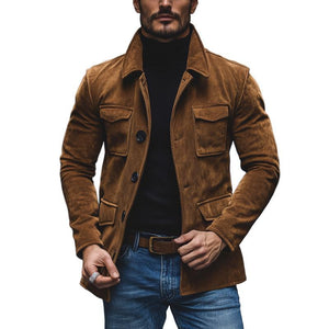 Men's Vintage Lapel Suede Multi-Pocket Loose Jacket