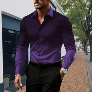 Men's Gradient Lapel Button Loose Long Sleeve Shirt