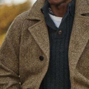 Mittellanger Vintage-Anzugmantel mit Fischgrätenmuster für Herren